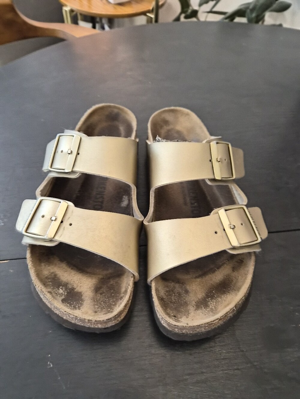Birkenstock Womens Metallic Gold Double-Buckle Sandal